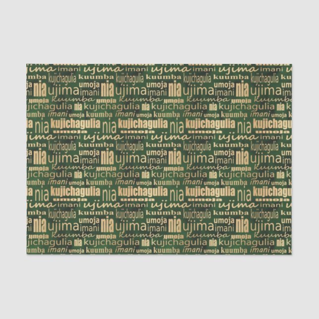 Kwanzaa Seven Principles(Green/Gold) Tissue Paper (Front)