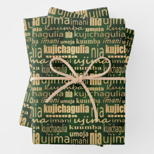 Kwanzaa Seven Principles(Green/Gold) Wrapping Paper Sheets