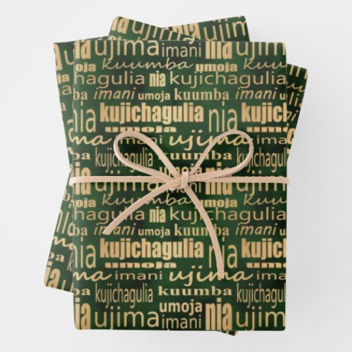 Kwanzaa Seven PrinciplesGreenGold Wrapping Paper Sheets