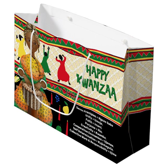 Kwanzaa Seven Principles Holiday Large Gift Bag (Front Angled)