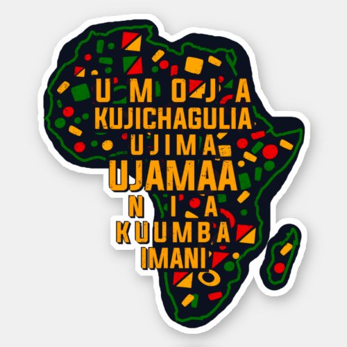 Kwanzaa Seven Principles on African Map Kiss Cut  Sticker