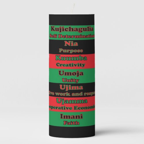 Kwanzaa Seven Principles Red Black Green Pillar Candle