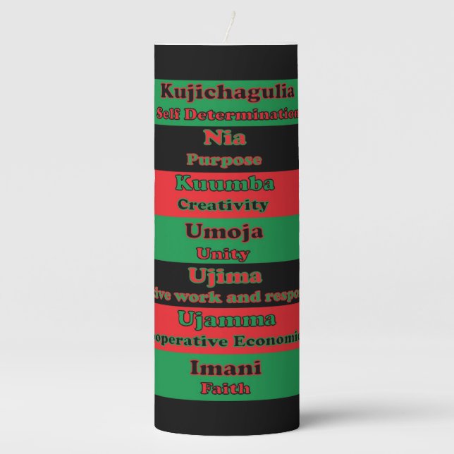 Kwanzaa Seven Principles Red Black Green Pillar Candle (Front)