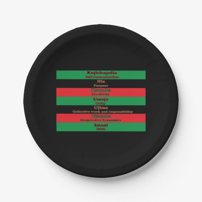 Kwanzaa Seven Principles Red Green Black Paper Plates (Front)