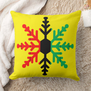 Kwanzaa Snowflake Bright Red Black Green Yellow Throw Pillow