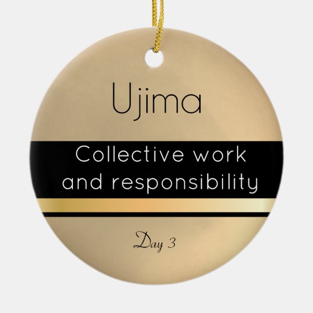 Kwanzaa Ujima Gold Black White Day 3 Ceramic Ornament (Front)