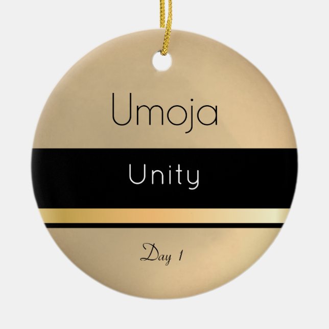 Kwanzaa Umoja Gold Black White Day 1 Ceramic Ornament (Front)