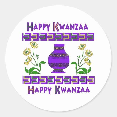 Kwanzaa Vase Classic Round Sticker