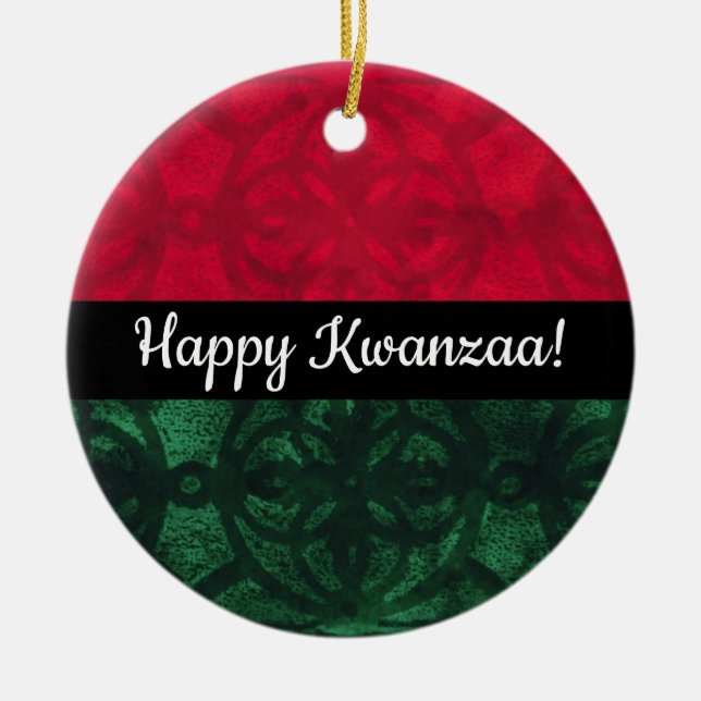 Kwanzaa Watercolor Batik Ceramic Ornament (Front)