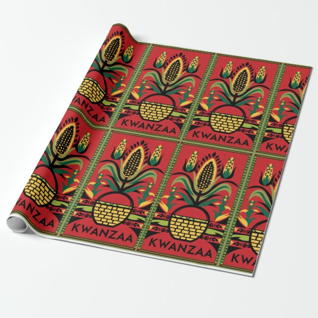 Kwanzaa Wrapping Paper with Traditional Colors (Unrolled)