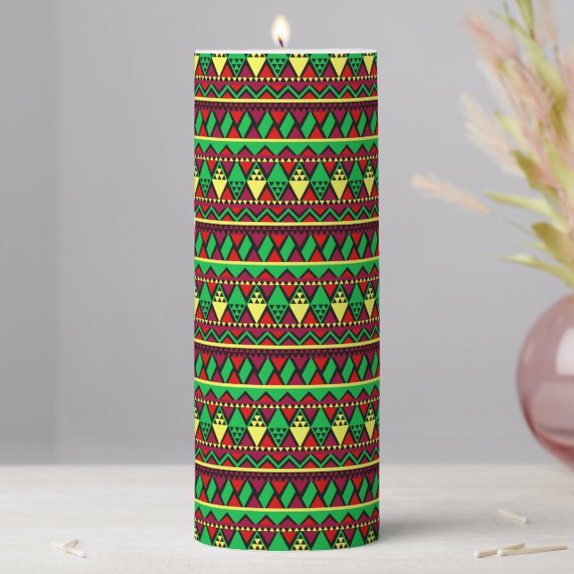 Kwanzaa Yellow Red Black Green Tall Pillar Candle (In Situ)