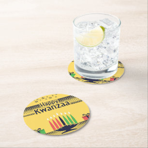 Kwanzaa Yellow Round Paper Coaster
