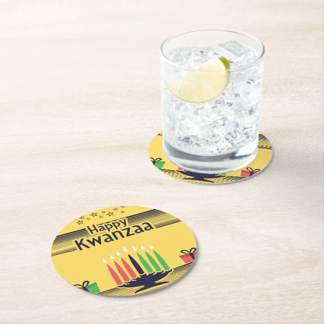  Kwanzaa Yellow Round Paper Coaster (Insitu)