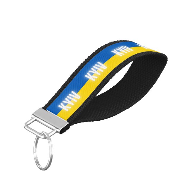 Kyiv City Ukrainian Flag Colors Stripes Wrist Keychain (Angled Down)