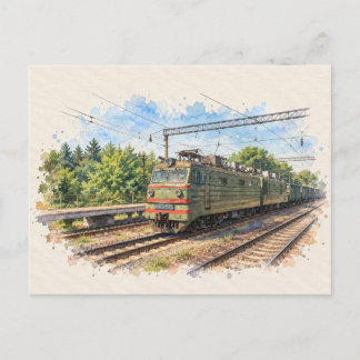Kyiv Ukraine Electric Train Watercolor Postcard