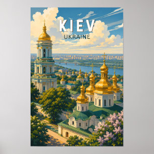 Kyiv Ukraine Illustration Travel Art Vintage Poster