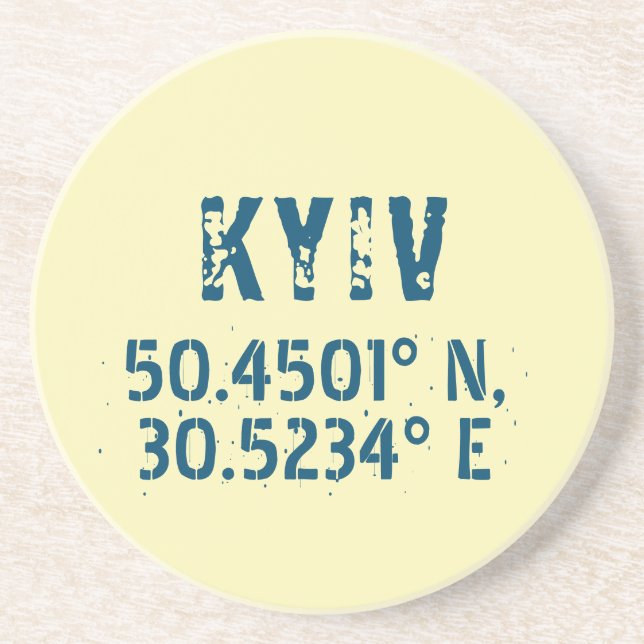 Kyiv Ukraine Latitude & Longitude Distressed  Coaster (Front)