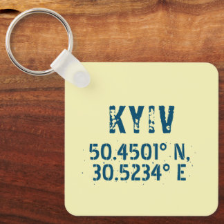 Kyiv Ukraine Latitude & Longitude Distressed  Keychain