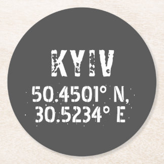Kyiv Ukraine Latitude & Longitude Distressed Round Paper Coaster