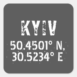 Kyiv Ukraine Latitude & Longitude Distressed Square Sticker