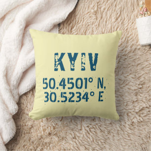 Kyiv Ukraine Latitude & Longitude Distressed Throw Pillow