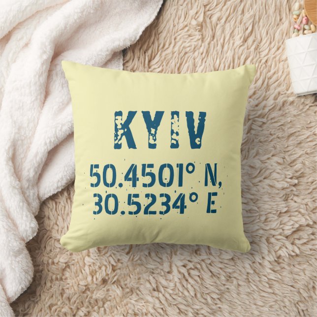 Kyiv Ukraine Latitude & Longitude Distressed  Throw Pillow (Blanket)