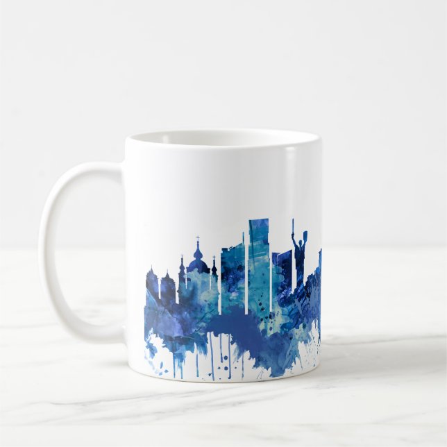 Kyiv Ukraine Skyline Blue Coffee Mug (Left)