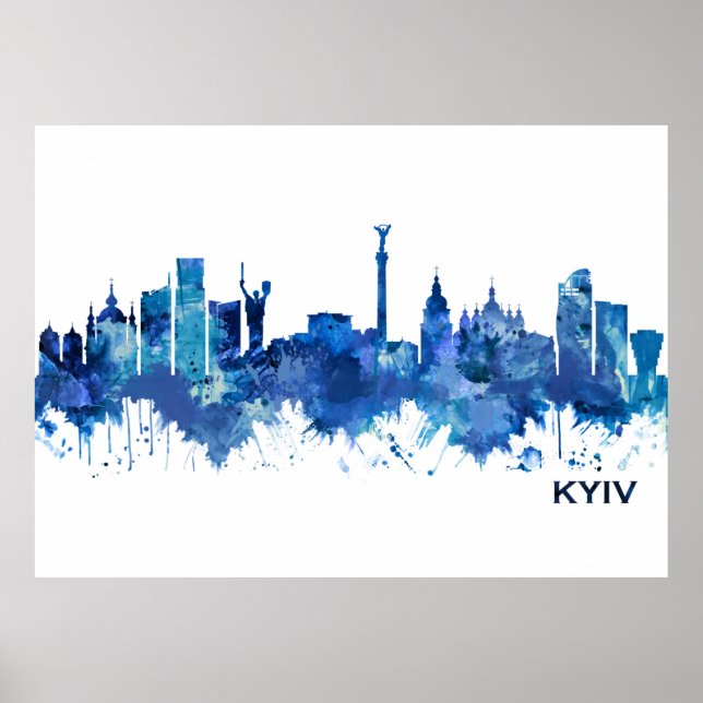 Kyiv Ukraine Skyline Blue Poster (Front)