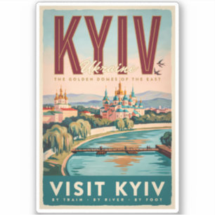 Kyiv Ukraine Skyline Illustration Travel Art Retro Sticker