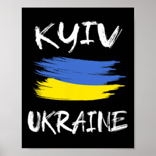 Kyiv Ukraine Souvenir Ukrainian Country Flag Brush Poster