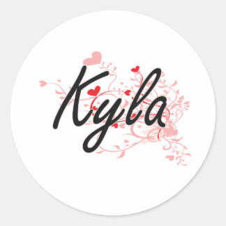Kyla Artistic Name Design with Hearts Classic Round Sticker
