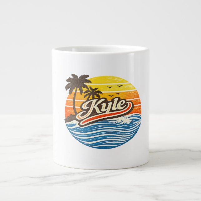 Kyle Retro Sunset Name Design Giant Coffee Mug (Front)