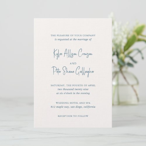Kylee Blue Traditional Elegant Wedding Invitation