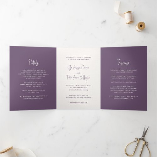 Kylee Mauve Traditional Elegant Wedding Tri_Fold Invitation