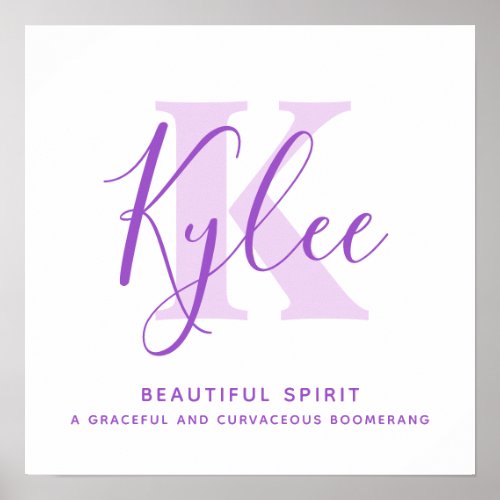 Kylee name meaning purple text personalized poster
