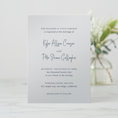 Kylee Silver Traditional Elegant Wedding Invitation