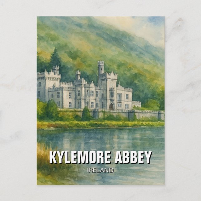 Kylemore Abbey Ireland Watercolor Postcard (Front)