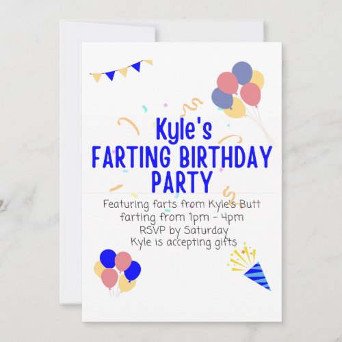 Kyles Farting Birthday Party Invitation