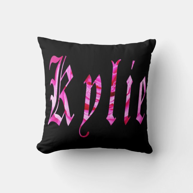 Kylie, Name,  Logo, Black Throw Cushion. Throw Pillow (Front)