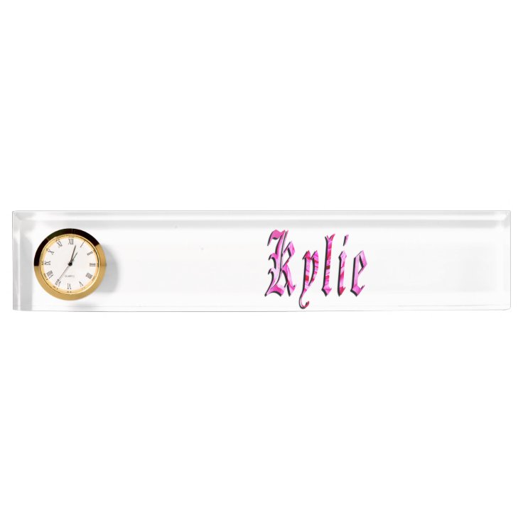 Kylie, Name, Logo, Desk Name Plate With Clock. | Zazzle