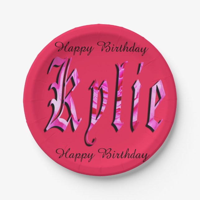 Kylie, Name, Logo, Pink Paper Party Plate. Plates (Front)