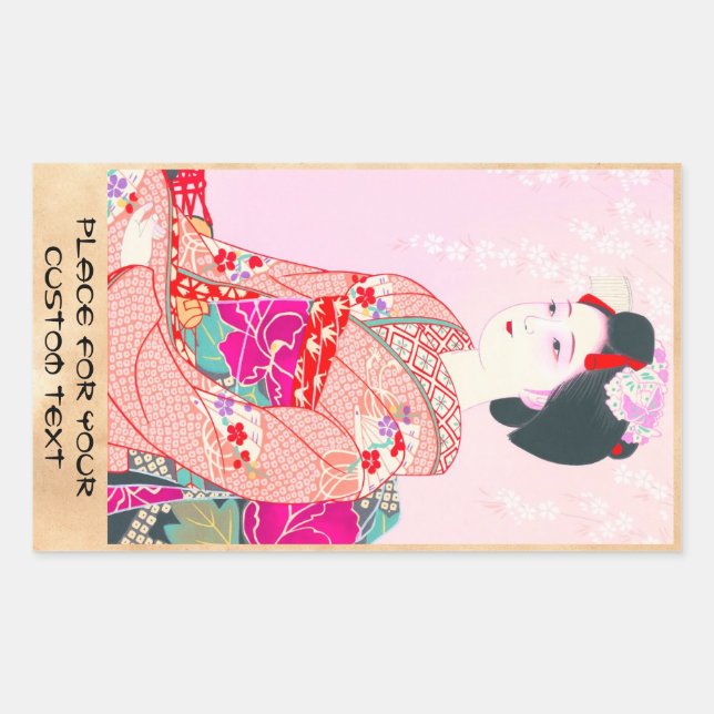 Kyoto Brocade, Four Leaves - Spring japanese lady Rectangular Sticker (Front)