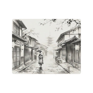 Kyoto Gion Ink Wash Street Scene Metal Print