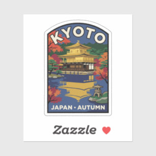 Kyoto Golden Pavilion Vintage Autumn Travel Art Sticker