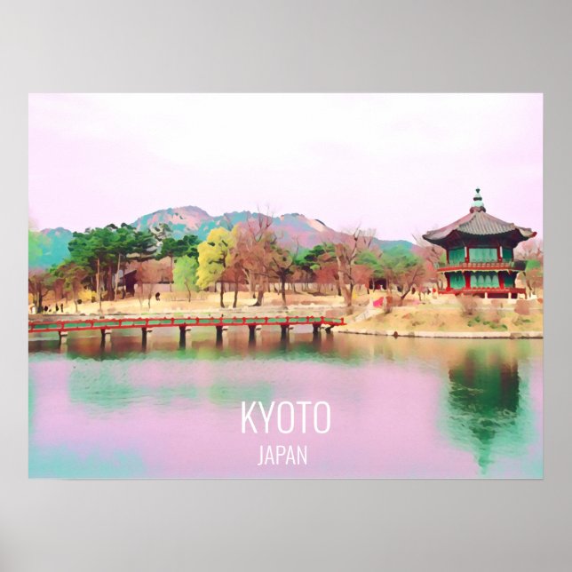 Kyoto Japan bridge with shrine travel print (Front)