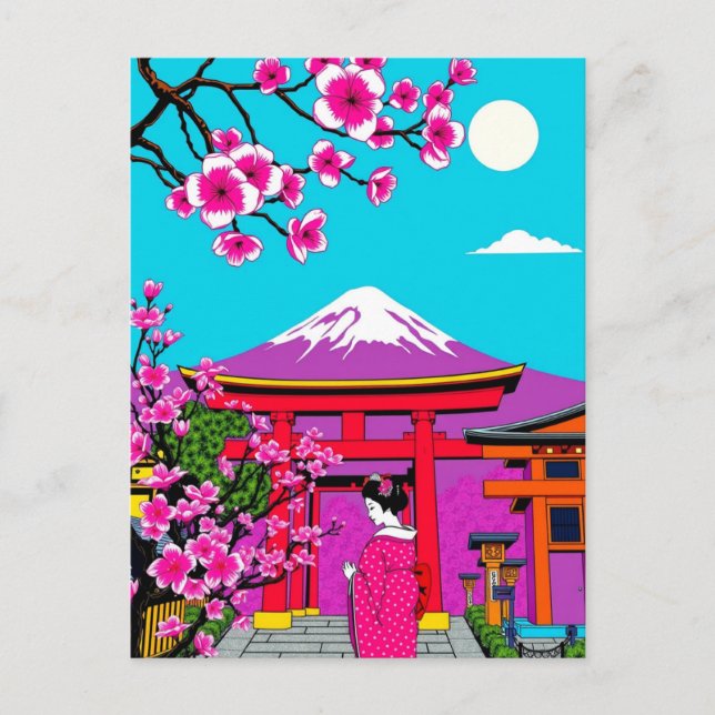 Kyoto, Japan Bright Geisha Art Travel  Postcard (Front)