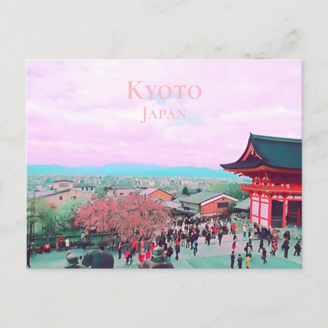 Kyoto Japan Cherry blossom at shrine travel print Postcard (Front)