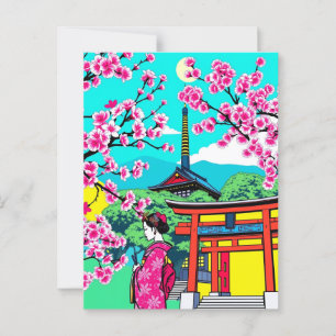 Kyoto, Japan Cherry Blossom Geisha Art Travel Postcard