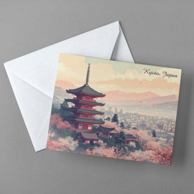Kyoto Japan Cherry Blossom Temple Art –  Sapura  Postcard (Kyoto Japan Cherry Blossom Temple Art – Sapura Postcard)