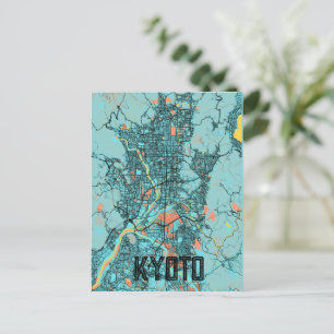 Kyoto Japan City Map Teal Postcard